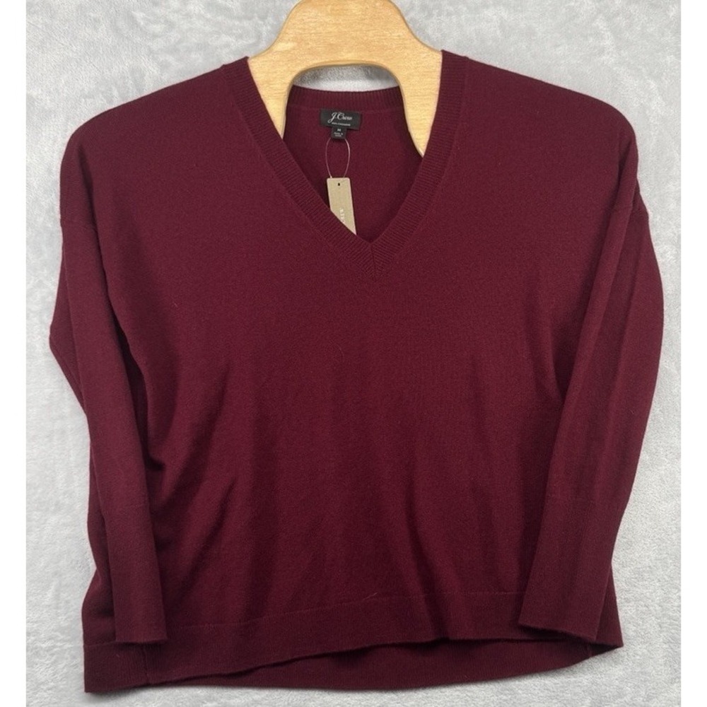 J. Crew 100% Cashmere Sweater V-Neck Burgundy Men's Size M NWT 26x24